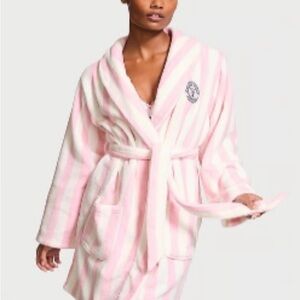 Victoria's Secret Pink & White Striped Plush Robe